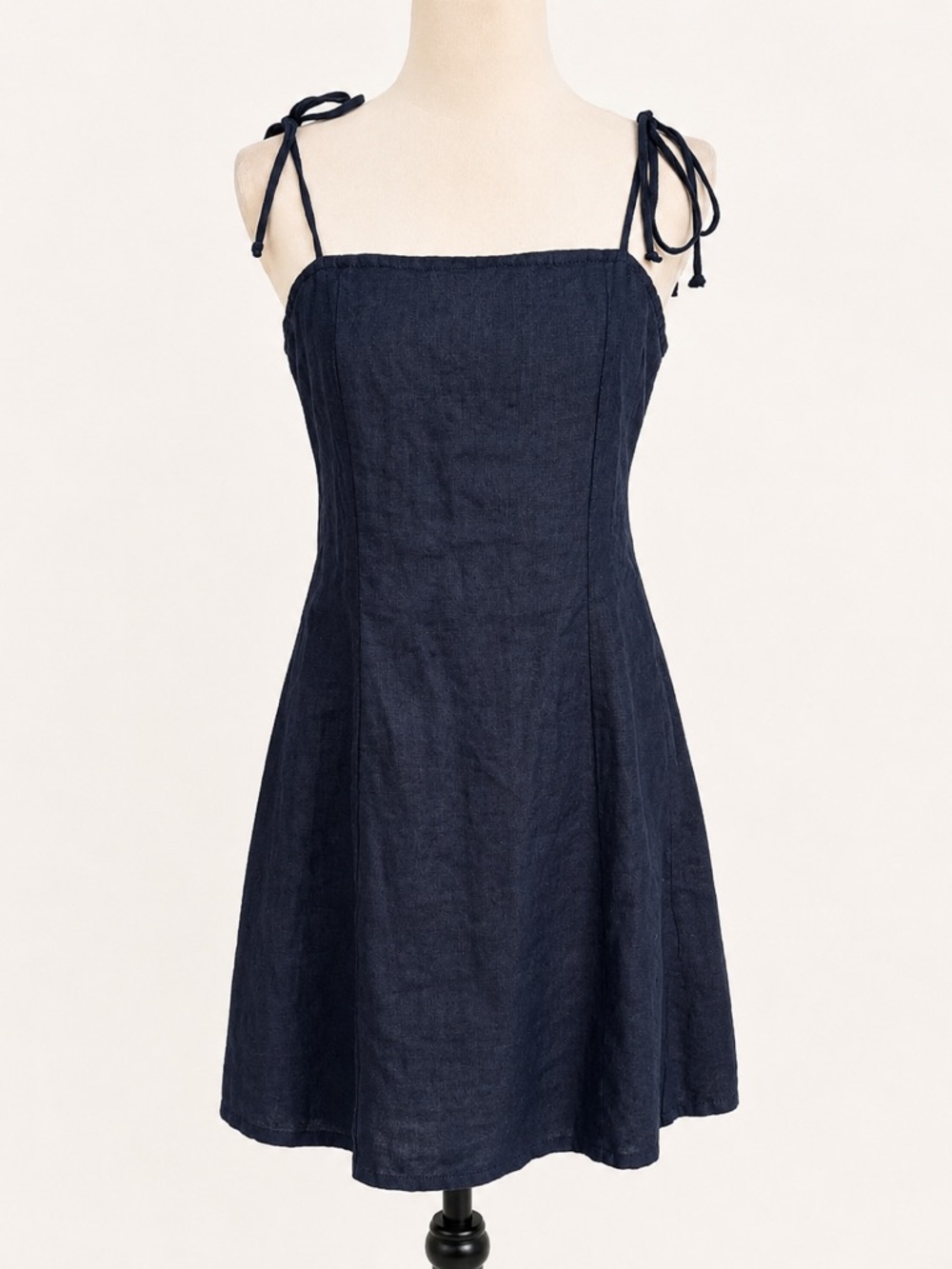 Faithfull The Brand Black Linen Tie Strap Midi Dress Size L US 8